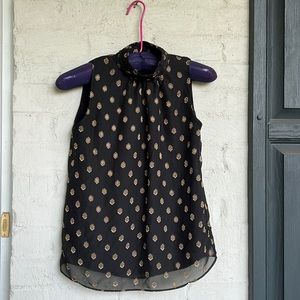 Catherine Malandrino black high neck sleeveless embroidered chiffon blouse small